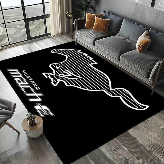 HGHT 3D Ford Mustang Rennwagen Teppich, rutschfeste Bodenmatte aus Polyester für Wohnzimmer, Schlafzimmer oder Kinderzimmer, Farbe: Schwarz, B/T: 40 x 60 cm - Bild 1