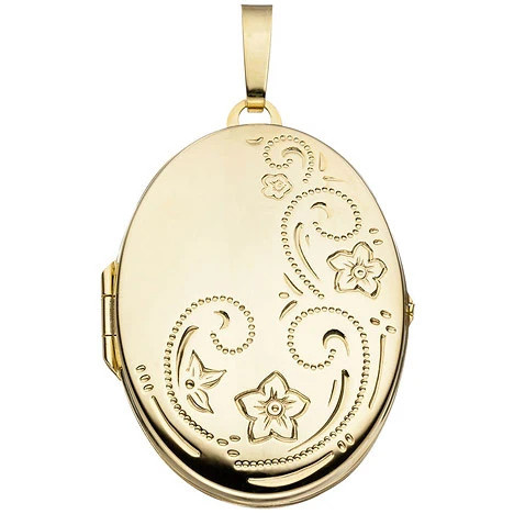 Colfem Medaillon oval Blumen, 333 Gelbgold, Anhänger, Unisex - Bild 1