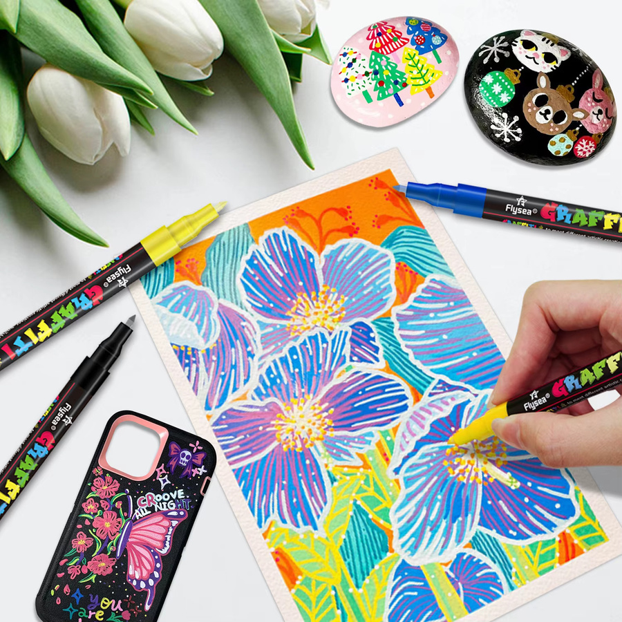 Flysea Acryl-Graffiti-Stifte in Multicolour für Künstler und Profis mit ultrafeiner Spitze - Bild 3