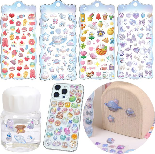 ZYF 3D Cartoon Relief Aufkleber Set mit süßen Motiven wie Planet, Brot und Ozean in Multicolour - Bild 1