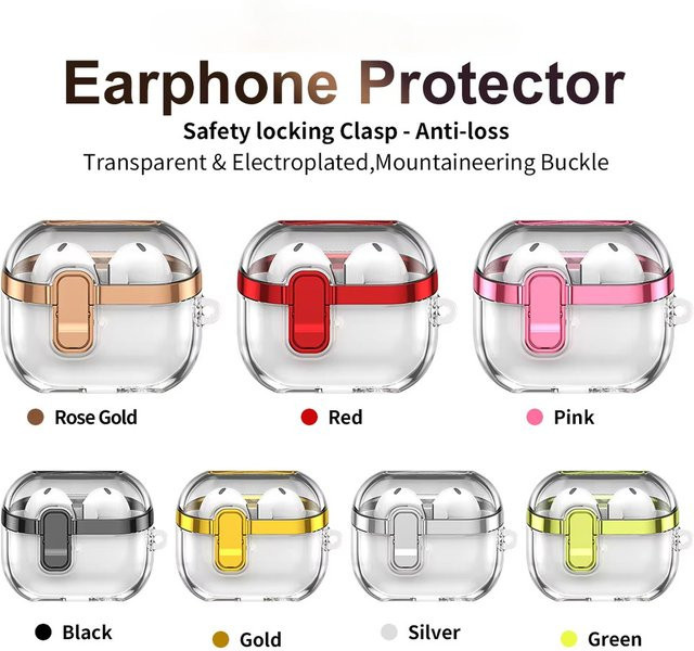 Apple Schutzhülle für AirPods Pro 2, AirPods 4, 3, 2, 1 – Stoßfeste Sicherheitsschloss-Abdeckung mit Galvanisierung, Transparent/Schwarz - Bild 1