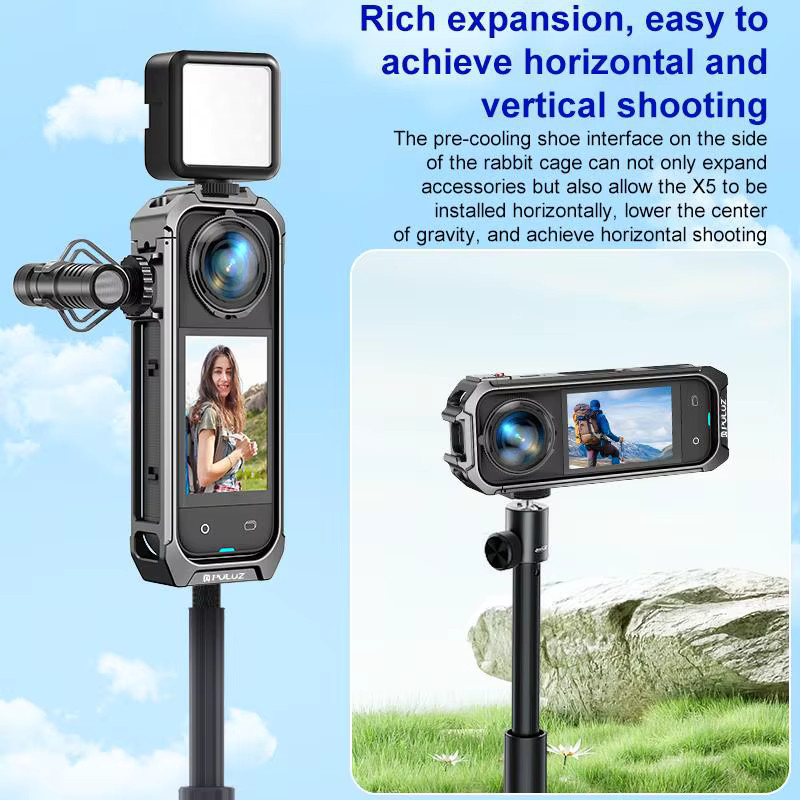 PULUZ Aluminiumlegierung Schutzkäfig Rig für Insta360 X5 in Schwarz - Bild 3