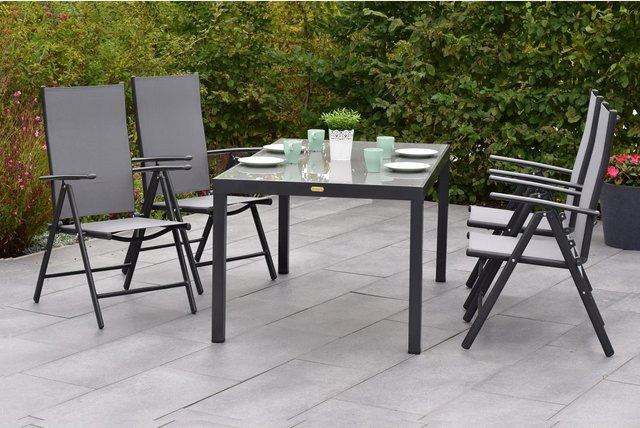 Merxx Gartenmöbelset Amalfi 5-teilig in Grau mit ausziehbarem Glastisch und Sesseln aus Aluminium - Bild 1