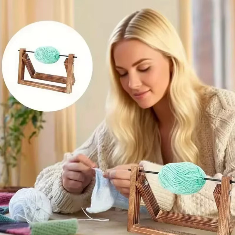 Holz Garnrollenhalter Organizer in Braun für Stricken und Häkeln - Bild 3