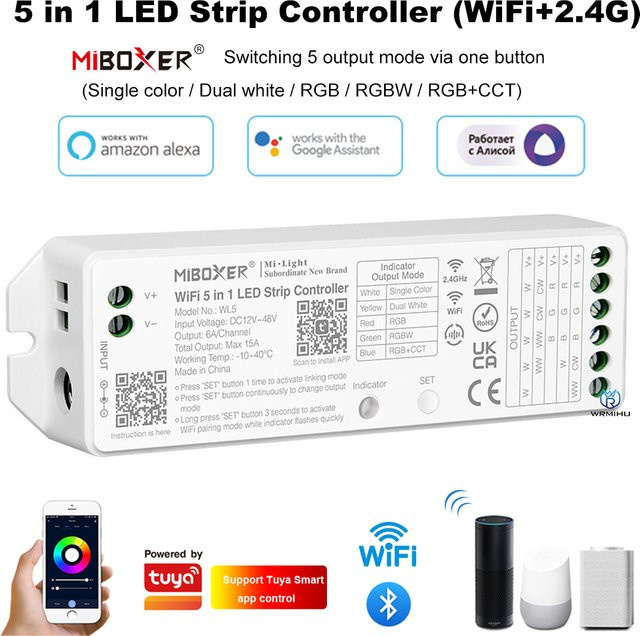 Miboxer WL5 5 in 1 WiFi LED Controller für RGB, RGBW, CCT und einfarbige LED Streifen mit Tuya und Sprachsteuerung - Bild 1