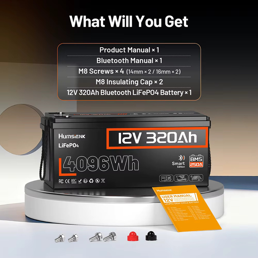 Humsienk 12V 314Ah LiFePO4 Lithium-Akkupack mit Bluetooth und 200A BMS in Schwarz für Wohnmobile, Golfcarts, Camping und Angelboote - Bild 3