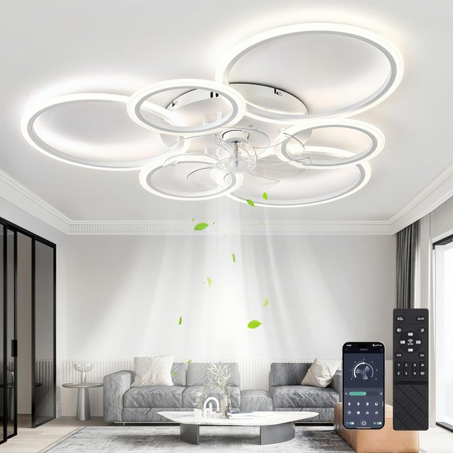 Yopyuenn Deckenventilator mit dimmbarer LED-Beleuchtung in Weiß, 85W modern Design für Wohnzimmer und Schlafzimmer - Bild 1
