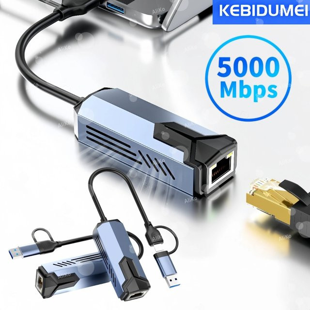 kebidumei USB-C auf RJ45 Ethernet-Adapter mit 5 Gbit/s LAN-Netzwerkkarte für MacBook und iPad - Bild 1