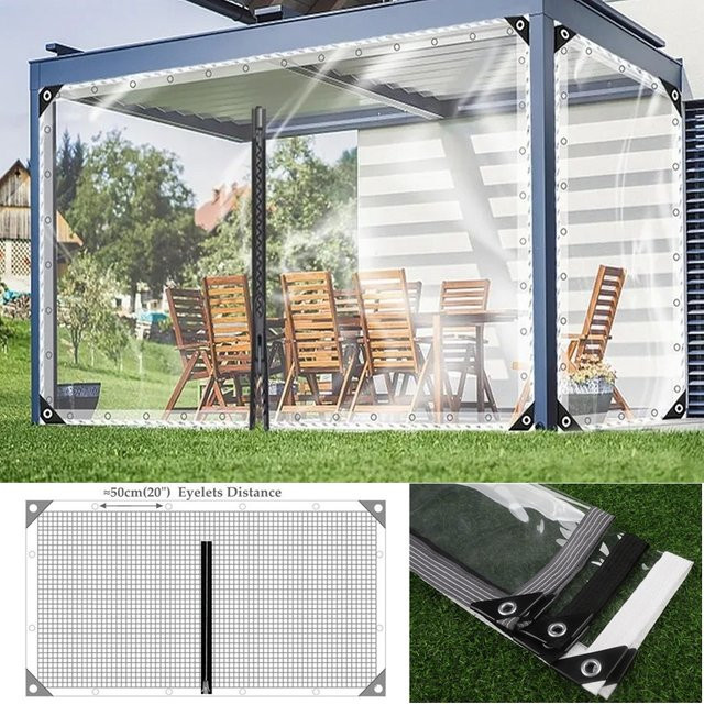 Transparente PVC-Plane mit Reißverschluss und Ösen, wasserdichte Plane für Zelt oder Garagentor, Farbe: Transparent/Schwarz, B/H: 200 x 100 cm - Bild 1
