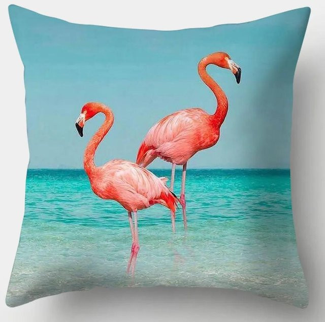 Tropischer Flamingo Kissenbezug aus Peach Skin, quadratisch, B/B: 45 x 45 cm - Bild 1