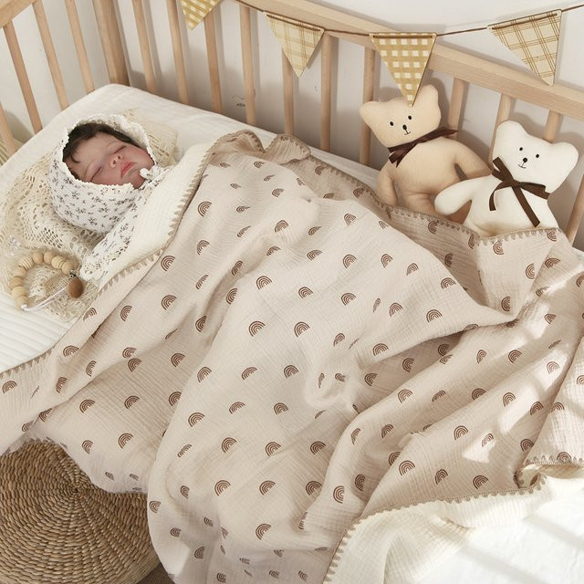 DANIVIVI 4-lagige Musselin-Babydecke aus Baumwolle, Grün, B: 130 cm, B: 110 cm - Bild 1