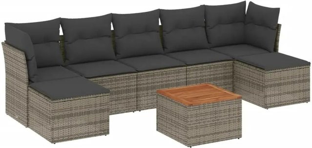 vidaXL 8-teilige Garten-Sofagarnitur aus Poly-Rattan und Akazienholz in Grau mit Kissen - Bild 1