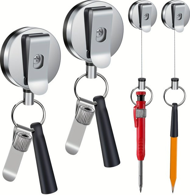 DUTRIEUX Set aus 2 Stück einziehbare Stifthalter aus Edelstahl mit Silikon- und Metallclip, Länge: 60 cm - Bild 1