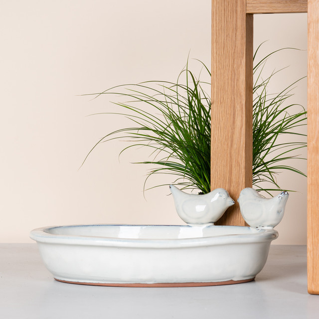 Keramik Vogeltränke von BLUME2000 in Creme/Beige/Weiß für den Tisch - Bild 1