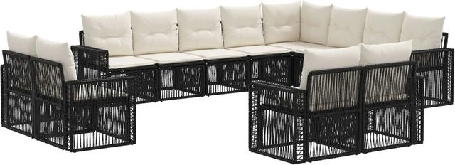 vidaXL Gartensofa-Set 12-tlg. in U-Form aus Poly-Rattan mit Polstern, Schwarz und Cremeweiß - Bild 1