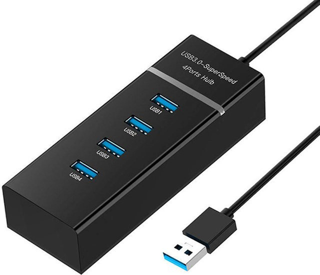 OULLX USB 3.0 Hub mit 4 Ports High Speed Datenübertragung und LED-Anzeige als Kabelsplitter und Ladestation in Schwarz oder Weiß - Bild 1