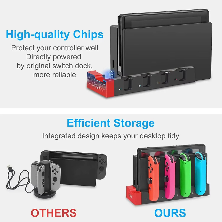 IPEGA PG-9186 Ladestation für Nintendo Switch und OLED, 4-Port Controller-Ständer in Schwarz oder Rot - Bild 4