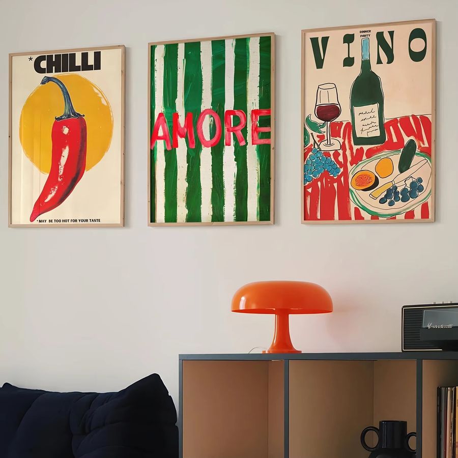 Amore Leinwanddruck Wandkunst mit Weinglas und Pfeffer in Grün gestreift für Wohnzimmer und Küche - Bild 2