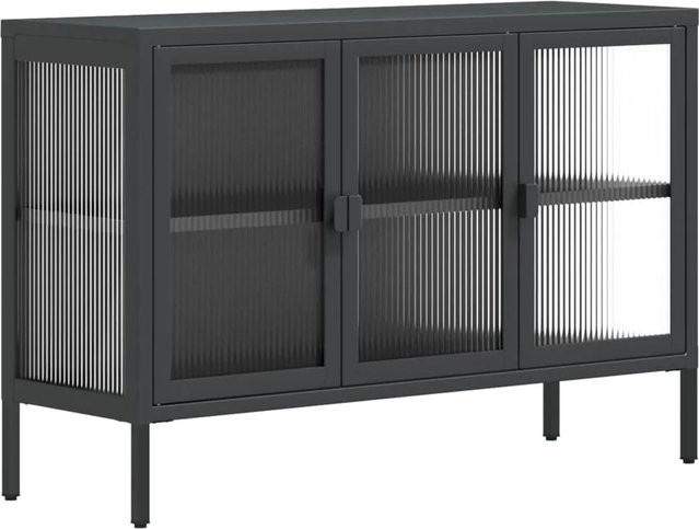vidaXL Sideboard Schwarz aus Glas und Stahl mit Riffelglas, B/T/H: 105 x 35 x 70 cm - Bild 1