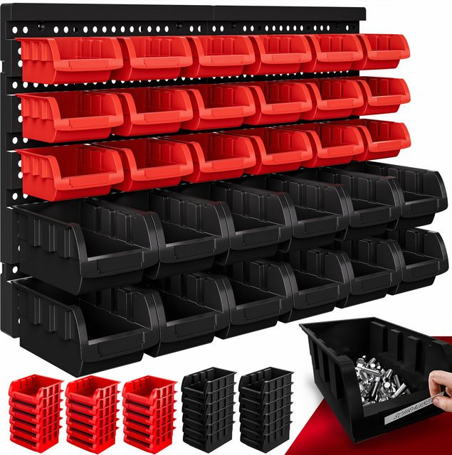 Monzana Werkzeugwand Schwarz/Rot mit 32-tlg. Stapelboxen zur Wandmontage - Bild 1