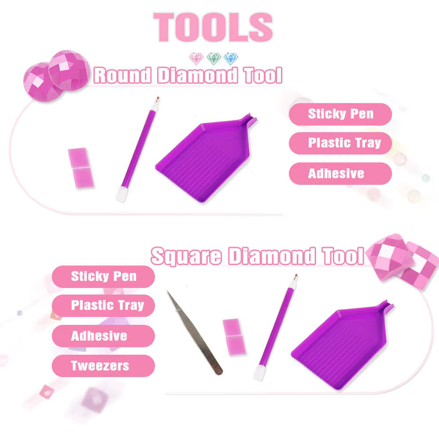 Huacan Diamond Painting Set Schmetterling und Blumen in Pink und Multicolour, 5D DIY Mosaik mit runder Form für Erwachsene - Bild 4