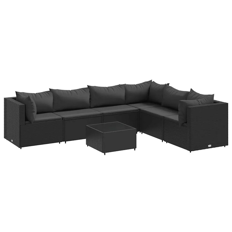 vidaXL 7-tlg Garten-Lounge-Set in L-Form aus schwarzem PE-Rattan mit Kissen und Couchtisch - Bild 2