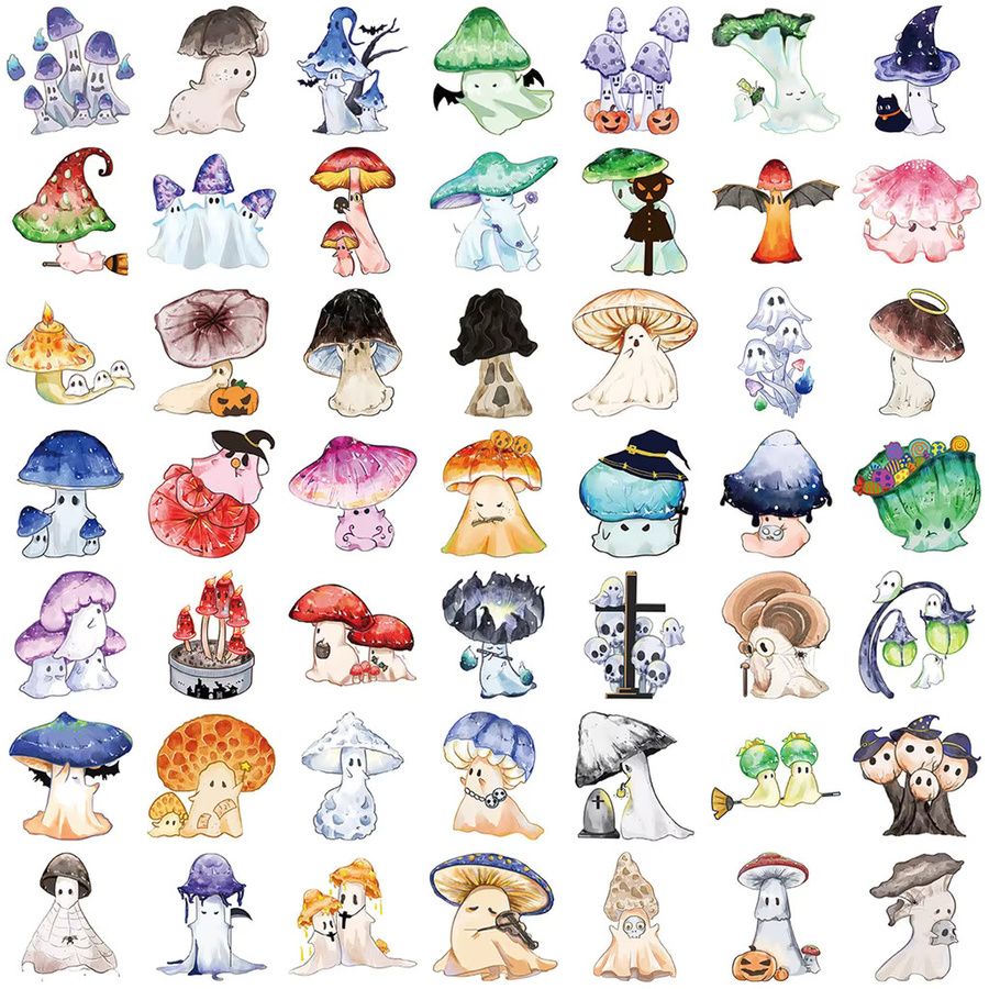 50 Stück Cartoon Halloween Pilz Geist Graffiti Aufkleber wasserfest für DIY Deko an Gepäck und Notebook in Multicolor von BulingBulingStickers Store - Bild 2
