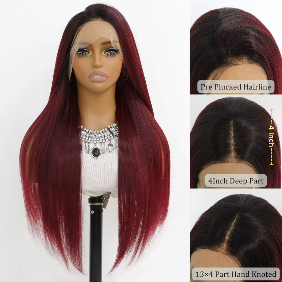 SALLYWELL Lace Front Perücke, Ombre Weinrot, 24 Zoll, Synthetisch, Damen - Bild 5