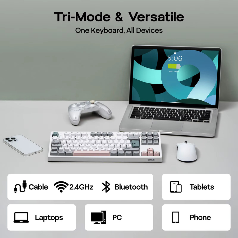 EPOMAKER TH87 TKL Mechanische Tastatur mit ISO-UK Layout, RGB-Beleuchtung und 10000mAh Akku, Kabellos via Bluetooth oder 2,4GHz sowie Kabelgebunden - Bild 2