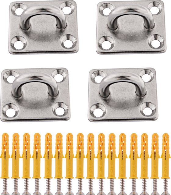NERISXB Quadratische Augenplatten aus 304 Edelstahl mit selbstschneidenden Schrauben für Segel und Schattensegel, Silber, 4er-Pack - Bild 1
