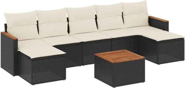 vidaXL 8-teilige Garten-Sofagarnitur in L-Form mit Kissen und Polsterung, Schwarz, Poly-Rattan mit Metallgestell - Bild 1