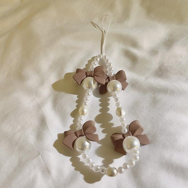 Handykette Koreanische Charm-Schleife, schwarze Acrylperlen, Damen und Mädchen - Bild 1