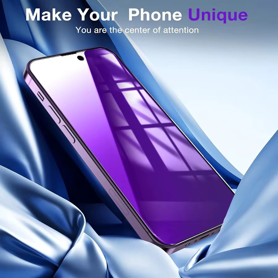 5 Stück Blaulicht-Displayschutzfolien aus gehärtetem Glas für iPhone 17 Pro/Pro Max/Air, 16, 15, 14, 13, 12, 11 in Transparent und Purple - Bild 5