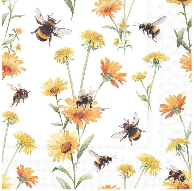 Serviette Busy Bees mit Bienen- und Blumenmotiv für ein frühlingshaftes Ambiente aus Papier - Bild 1