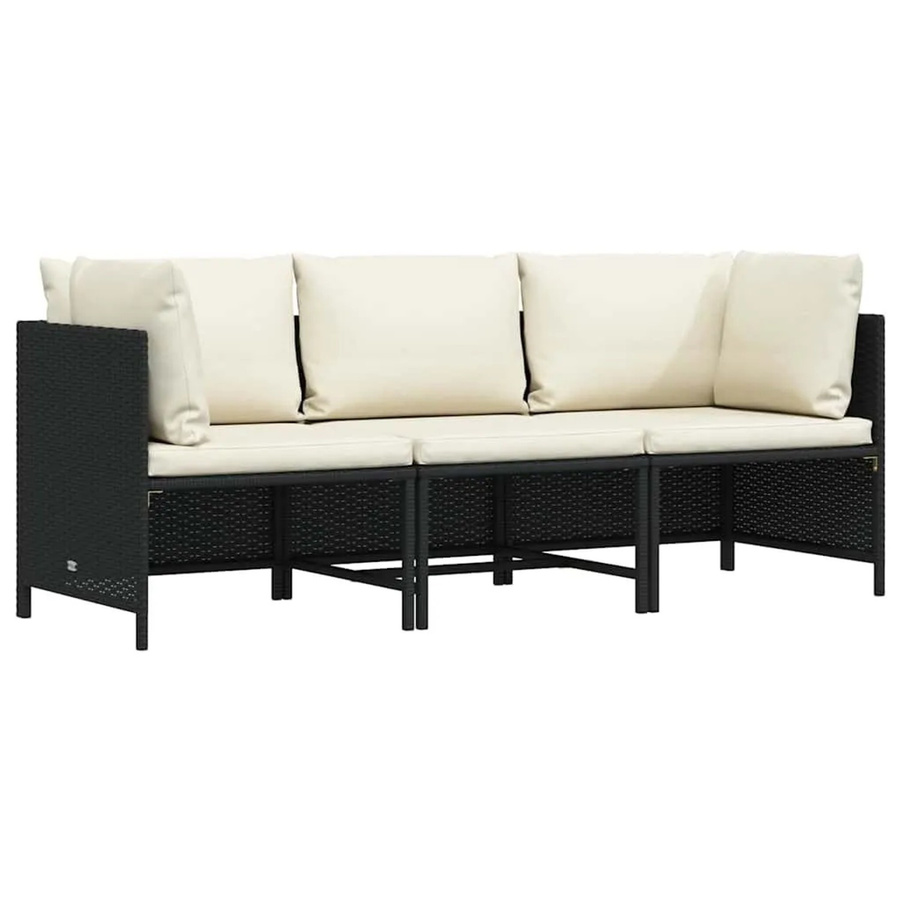 vidaXL L-Shape Gartensofa 3-Sitzer aus Poly Rattan und Stahl in Schwarz mit Auflagen - Bild 2