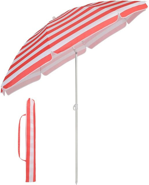 Sekey Sonnenschirm Rund mit Schutzhülle, Durchmesser: 160 cm, UPF50+, Farbe: Rot/Weiß - Bild 1