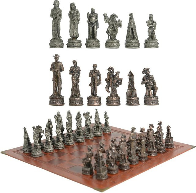 Happy Time For kids Schach Schachfiguren-Set aus Metall mit Kunstleder-Schachbrett 32-teiliges Set - Bild 1