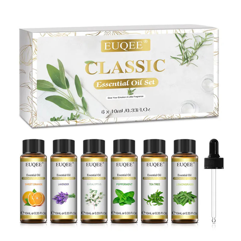 EUQEE Aromatherapieöl Set mit Teebaum, Zitronengras, Lavendel, Eukalyptus, Pfefferminze und süßer Orange für den Diffusor, 10 ml - Bild 2