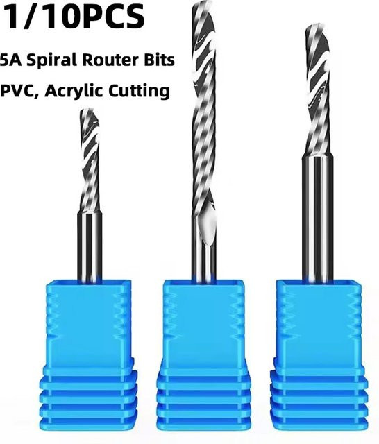 HUHAO 10er Set Spirale Fräser für CNC Gravur und Holzbearbeitung, Farbe: Silber, Schaftdurchmesser: 3,175 mm, Durchmesser: 4 mm, 6 mm, 8 mm und 10 mm - Bild 1