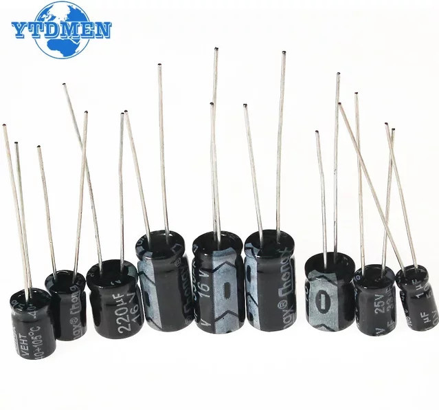 YTDMEN 120er Set Aluminium-Elektrolytkondensatoren in Schwarz mit 12 Werten von 1UF bis 470UF und Spannungen von 16V, 25V und 50V - Bild 1