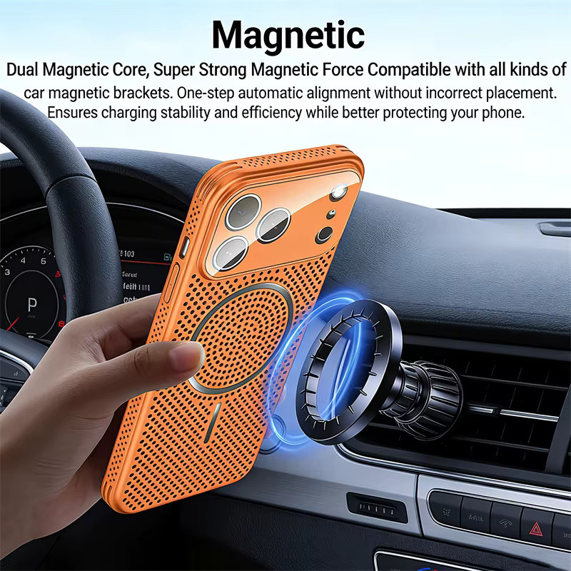 SUNWARD MagSafe Handyhülle mit Wärmeableitungs-Mesh für iPhone 12 bis iPhone 17 Pro Max in Blau und Orange - Bild 6