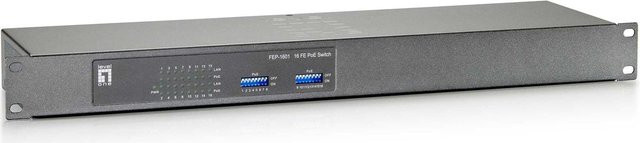 LevelOne FEP-1601W120 Switch mit 16 Ports 10/100 Mbit/s, PoE+ 112 W, Desktop oder Rack-montierbar, Schwarz/Grau - Bild 1