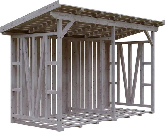 Kaminholzunterstand Max von Skan Holz aus Douglasienholz in Beige, B/H/T: 370 x 229 x 160 cm