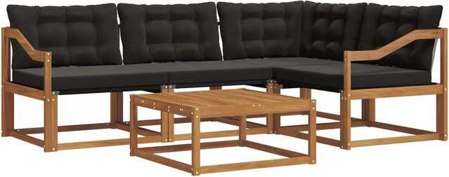 vidaXL Outdoor-Sofagarnitur 5-teilig aus Akazienholz und Textilene in Natur und Schwarz mit Kissen und Armlehnen - Bild 1