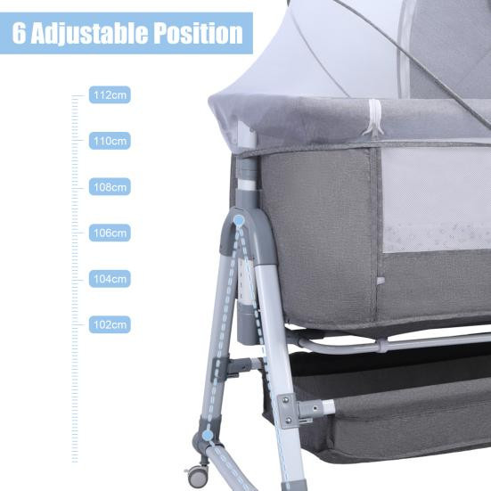 Frolada 3-in-1 Baby-Beistellbett mit Wippschale, höhenverstellbare Wiege mit Moskitonetz in Grau - Bild 2