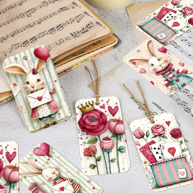 50 Stück Love-Bunny Anhänger aus Papier in Multicolour für Valentinstag, Ostern und Hochzeiten - Bild 1