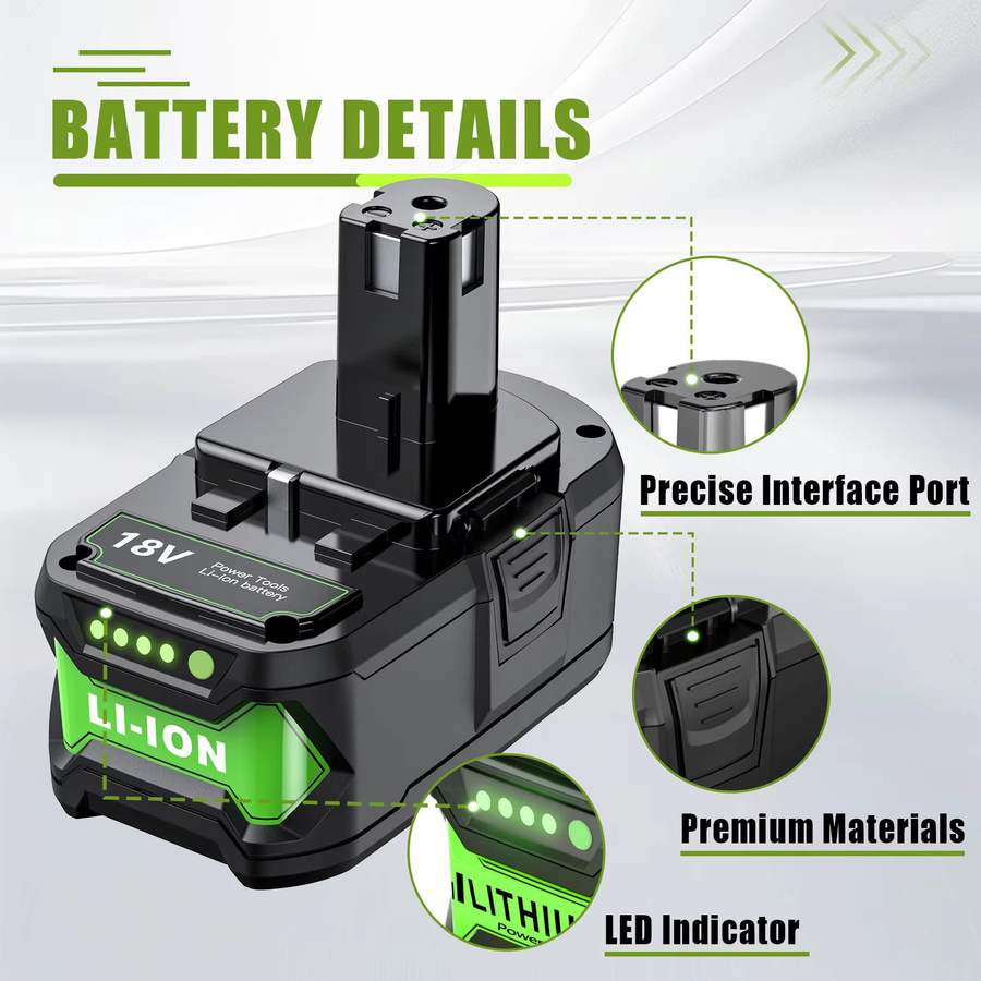 Bonadget Li-Ion Akku 8000 mAh für Ryobi 18 V Elektrowerkzeuge, Schwarz - Bild 3