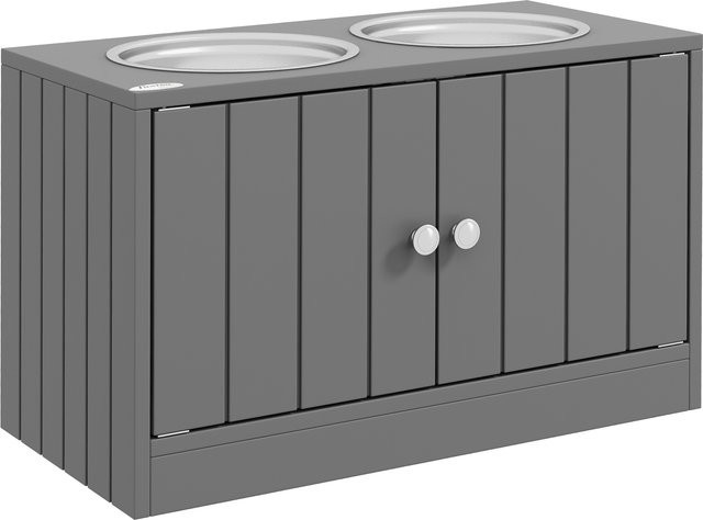 PawHut Futterstation mit Stauraum und 2 Edelstahlnäpfen für Hunde und Katzen, Grau, B/H/L: 60 x 30 x 35,5 cm - Bild 1