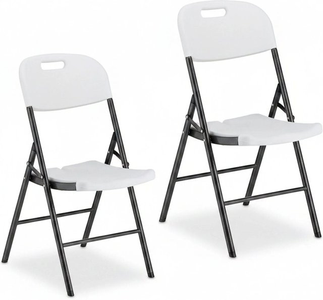 Relaxdays Klappstühle 2er Set aus Kunststoff und Stahl in Weiß, wetterfest, H: 87 cm, B: 45 cm, T: 52,5 cm - Bild 1
