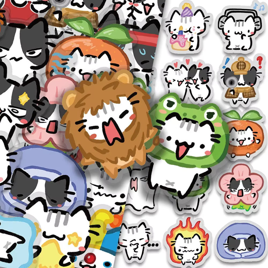 54 Stück Kawaii Katzenaufkleber bunt und transparent für Telefon, Laptop und Notebook, wasserfeste Aufkleber in Mehrfarbig - Bild 2